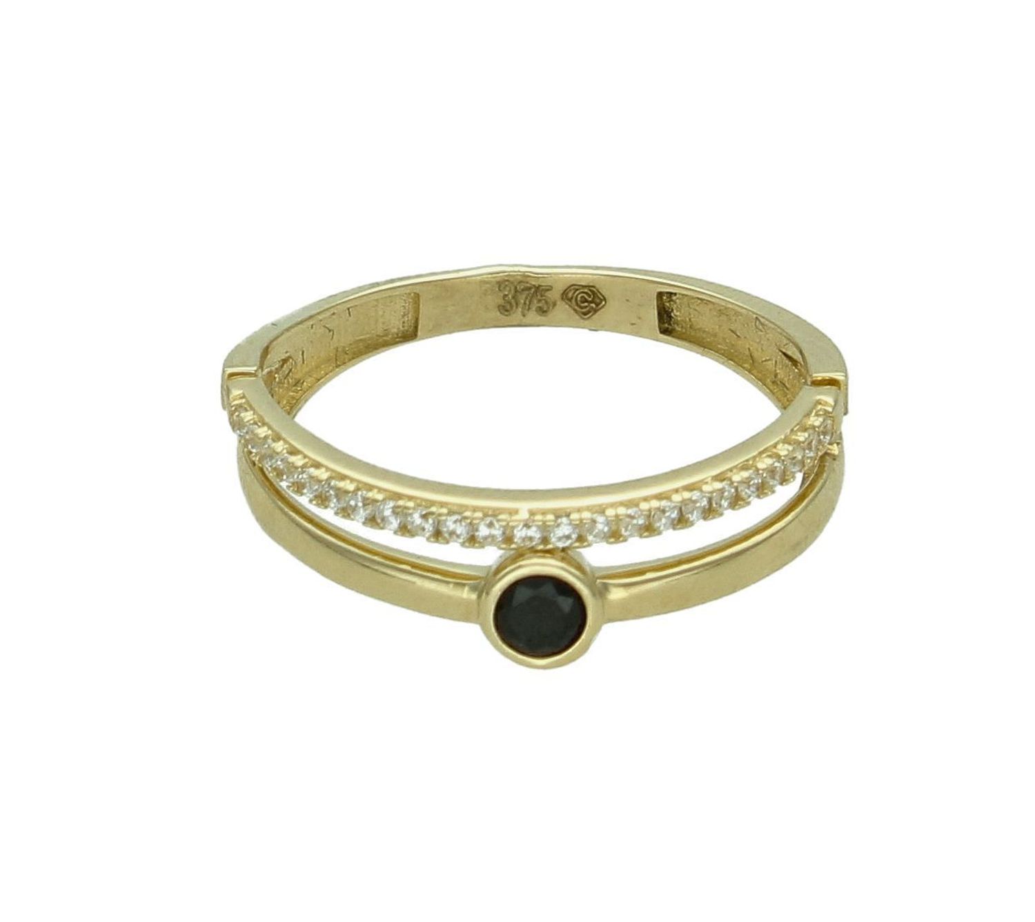 Złoty pierścionek damski 375 z czarną cyrkonią PI 6615 375. Złoty pierścionek damski. Złoty pierścionek na prezent. Pierścionek złoty dla kobiety. Złoty pierścionek próby 375. Pierścionek złoty z czarnymi cyrkoniami (1).jpg